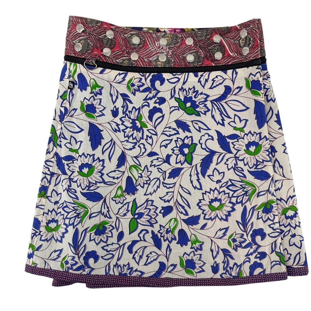 Zand Amsterdam Skirt + Purse Floral Peacock Mixed Media Reversible One Size Snap - Picture 4 of 8